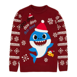 Baby Shark Mens Daddy Shark Knitted Christmas Jumper - XXL, Maroon