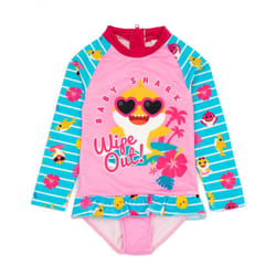 Baby Shark Girls Wipe Out! Long-Sleeved One Piece Swimsuit - 12-18 Months, Pink/Blue