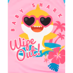 Baby Shark Girls Wipe Out! Long-Sleeved One Piece Swimsuit - 5-6 Years, Blue/Pink