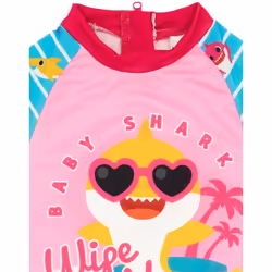 Baby Shark Girls Wipe Out! Long-Sleeved One Piece Swimsuit - 5-6 Years, Blue/Pink