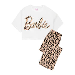 Barbie Womens/Ladies Animal Print Pyjama Set - L, White/Brown