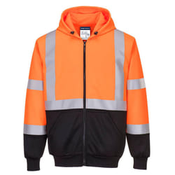 Portwest Mens Two Tone Hi-Vis Safety Full Zip Hoodie - L, Orange/Black