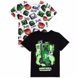 Minecraft Childrens/Kids Creeper T-Shirt (Pack of 2) - 9-10 Years, White/Black