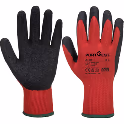 Portwest A100 Latex Grip Gloves - M, Red/Black
