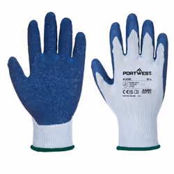 Portwest A100 Latex Grip Gloves - XL, Grey/Blue