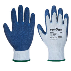 Portwest A100 Latex Grip Gloves - XL, Grey/Blue