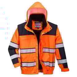 Portwest Mens Classic Contrast Hi-Vis Safety Bomber Jacket - 4XL, Orange/Black