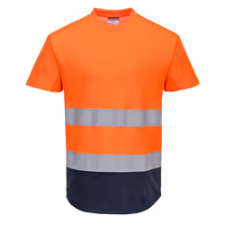 Portwest Mens Contrast Hi-Vis Safety T-Shirt - S, Orange/Navy