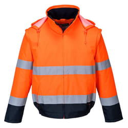 Portwest Mens C464 Essential 2 in 1 Lite Hi-Vis Safety Bomber Jacket - XXL, Orange/Navy