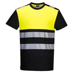 Portwest Mens PW3 Cotton High-Vis T-Shirt - XL, Black/Yellow