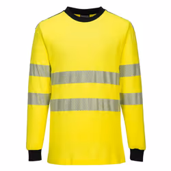 Portwest Mens PW3 Flame Resistant Hi-Vis Long-Sleeved T-Shirt - M, Yellow/Black