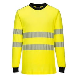 Portwest Mens PW3 Flame Resistant Hi-Vis Long-Sleeved T-Shirt - M, Yellow/Black