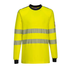 Portwest Mens PW3 Flame Resistant Hi-Vis Long-Sleeved T-Shirt - S, Yellow/Navy