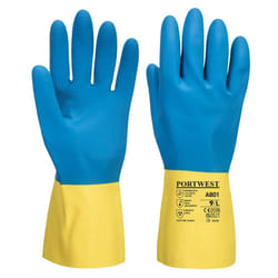 Portwest Unisex Adult Double Dipped Latex Gauntlet - M, Yellow/Blue