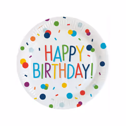 Amscan Paper Confetti Happy Birthday Disposable Plates (Pack of 8)