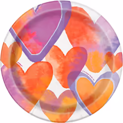 Unique Party Watercolour Hearts Valentine's Day Plate (Pack of 8)