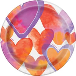 Unique Party Watercolour Hearts Valentine's Day Plate (Pack of 8)