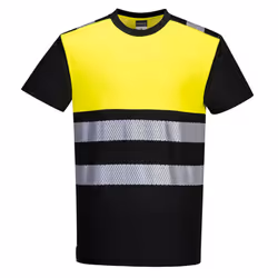 Portwest Mens PW3 Cotton High-Vis T-Shirt - M, Black/Yellow