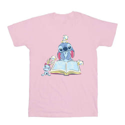 Disney Girls Lilo & Stitch Reading A Book Cotton T-Shirt - 12-13 Years, Baby Pink