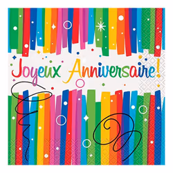 Unique Party Joyeux Anniversaire Rainbow Ribbons Napkins (Pack of 16)