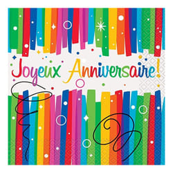 Unique Party Joyeux Anniversaire Rainbow Ribbons Napkins (Pack of 16)
