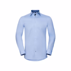 Russell Mens Contrast Herringbone Stitch Tailored Long-Sleeved Formal Shirt - 19in, Light Blue/Mid Blue/Bright Navy