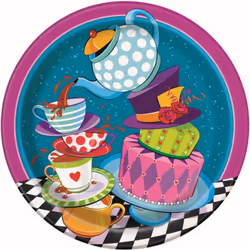 Unique Party Mad Hatters Paper Teapot Party Plates (Pack of 8)