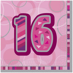 Unique Party Glitz 16th Birthday Disposable Napkins (Pack of 16)