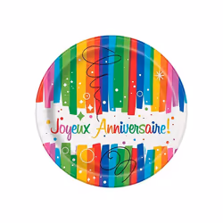Unique Party Joyeux Anniversaire Rainbow Ribbons Disposable Plates (Pack of 8)