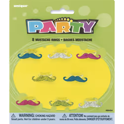 Unique Party Moustache Ring (Pack of 8)