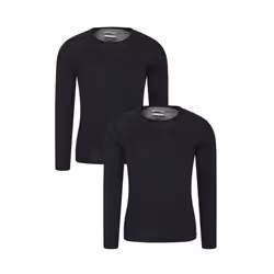 Mountain Warehouse Mens Merino Wool Base Layer Top (Pack of 2) - XXS, Black