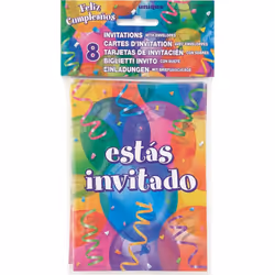 Unique Party Balloons Happy Birthday Invitations (Pack of 8)