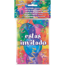 Unique Party Balloons Happy Birthday Invitations (Pack of 8)