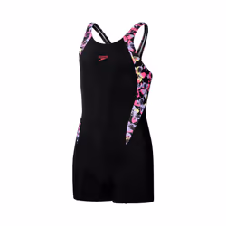 Speedo Girls Printed Panelled Legsuit - 5-6 Years, Black/Pink