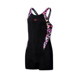 Speedo Girls Printed Panelled Legsuit - 5-6 Years, Black/Pink