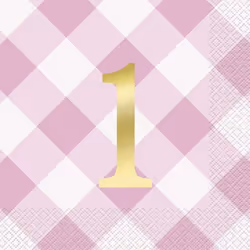 Unique Party Gingham 1st Birthday Napkins (Pack of 16)