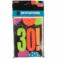 Unique Party Cheer 30th Birthday Invitations (Pack of 8)
