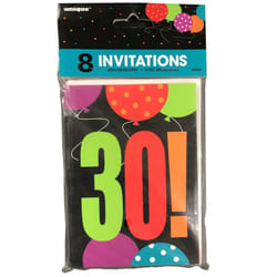 Unique Party Cheer 30th Birthday Invitations (Pack of 8)