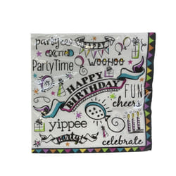 Unique Party Paper Doodle Happy Birthday Disposable Napkins (Pack of 16)