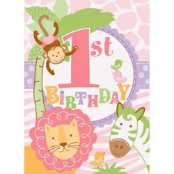 Unique Party Safari 1st Birthday Invitations (Pack of 8)