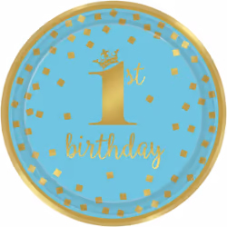 Amscan Paper 1st Birthday Dessert Plate (Pack of 8) - One Size, Blue/Gold