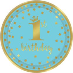 Amscan Paper 1st Birthday Dessert Plate (Pack of 8) - One Size, Blue/Gold