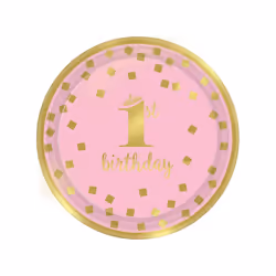 Amscan Paper 1st Birthday Dessert Plate (Pack of 8) - One Size, Pink/Gold