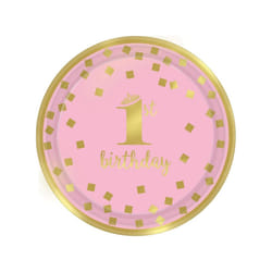 Amscan Paper 1st Birthday Dessert Plate (Pack of 8) - One Size, Pink/Gold