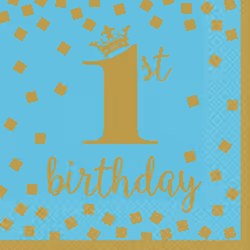 Amscan Paper 1st Birthday Disposable Napkins (Pack of 16) - One Size, Blue/Gold