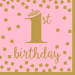 Amscan Paper 1st Birthday Disposable Napkins (Pack of 16) - One Size, Pink/Gold
