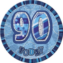 Unique Party Glitz 90th Party Badge - One Size, Blue