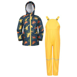 Mountain Warehouse Childrens/Kids Raindrop Dinosaur Waterproof Jacket And Trousers Set - 7-8 Years, Blue/Yellow/Orange