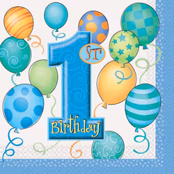 Unique Party Paper Balloons 1st Birthday Napkins (Pack of 16)