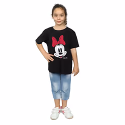 Disney Girls Minnie Mouse Face Cotton T-Shirt - 9-11 Years, Black